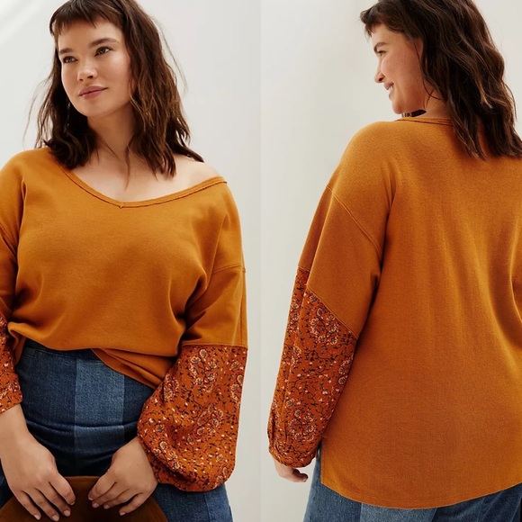 Anthropologie Tops - ANTHROPOLOGIE Annette Mustard Yellow Floral Sleeve Top